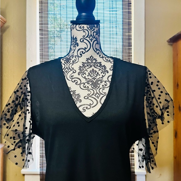 Shein black bodysuit with sheer sleeves. - Picture 3 of 7